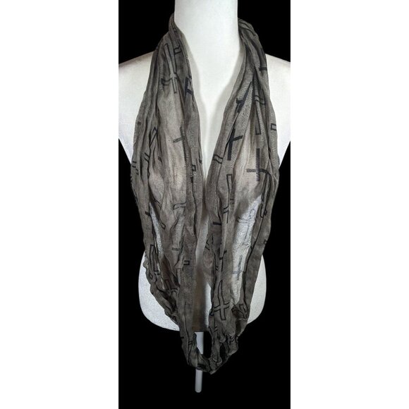 Grunge Gothic Grey And Black Cross Print Infinity Scarf - Picture 3 of 6
